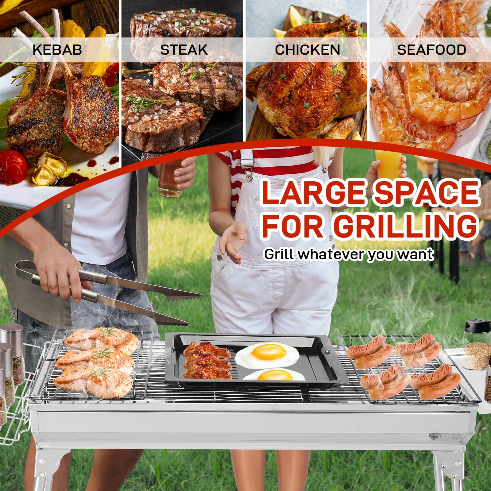 ROVSUN 39" Portable Stainless Steel Charcoal Grill Foldable