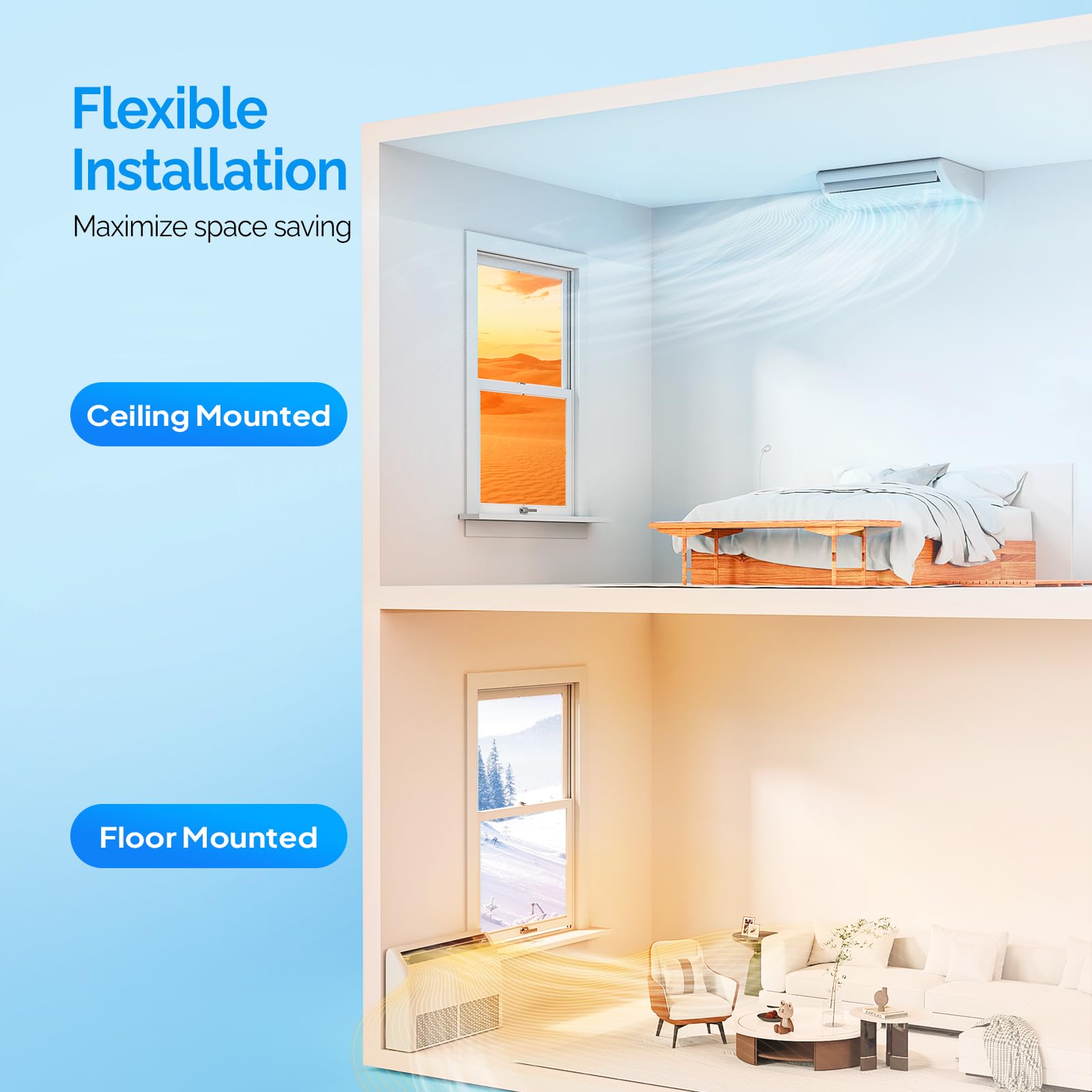 ROVSUN 18,000 BTU 23 SEER2 230V Floor Ceiling Mini Split with Heat Pump & Install Kit