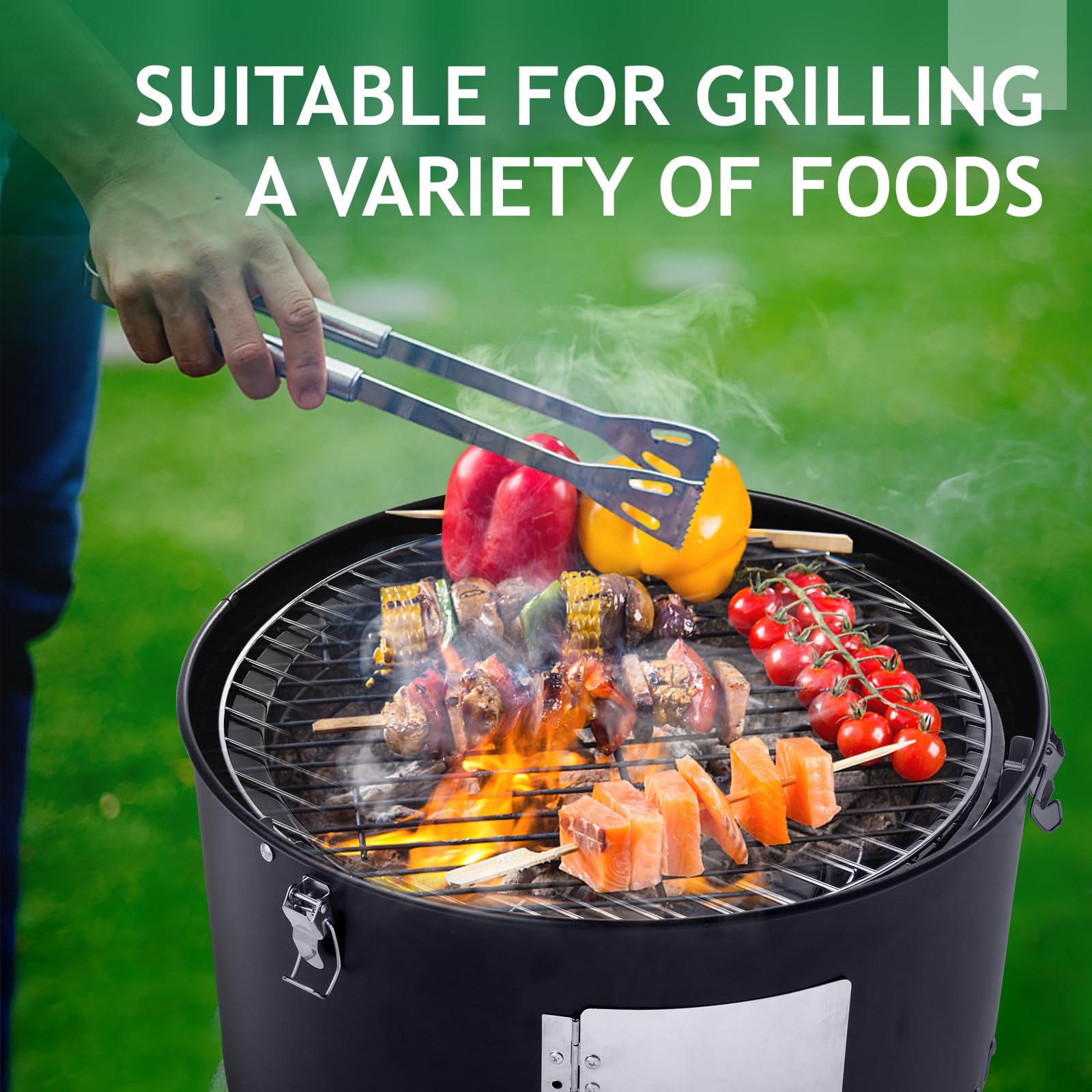 3-in-1 Vertical Charcoal Grill Outdoor BBQ Charcoal Smoker