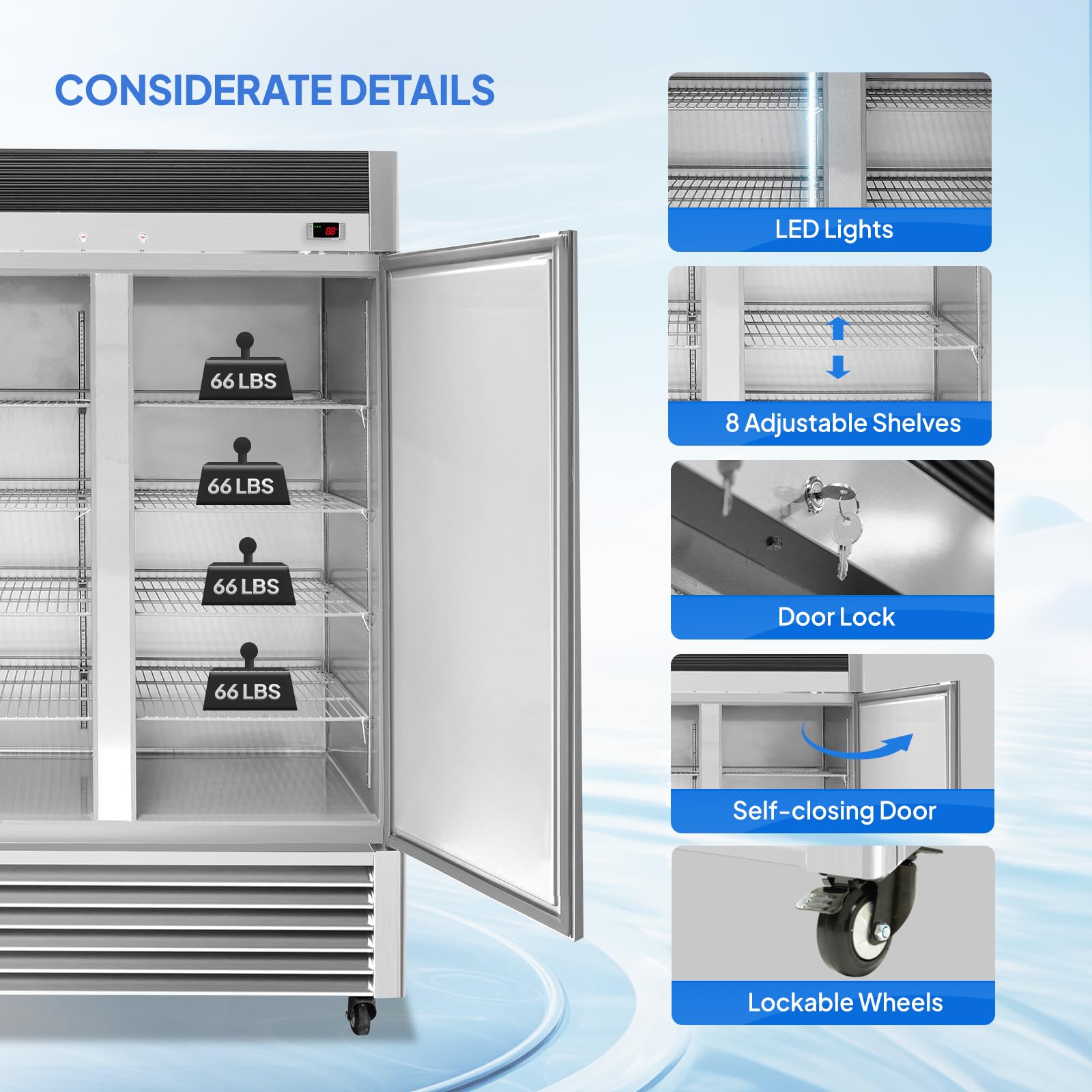 ROVSUN 54" 40 Cu.Ft. 550W 115V Double Door Reach-In Refrigerator