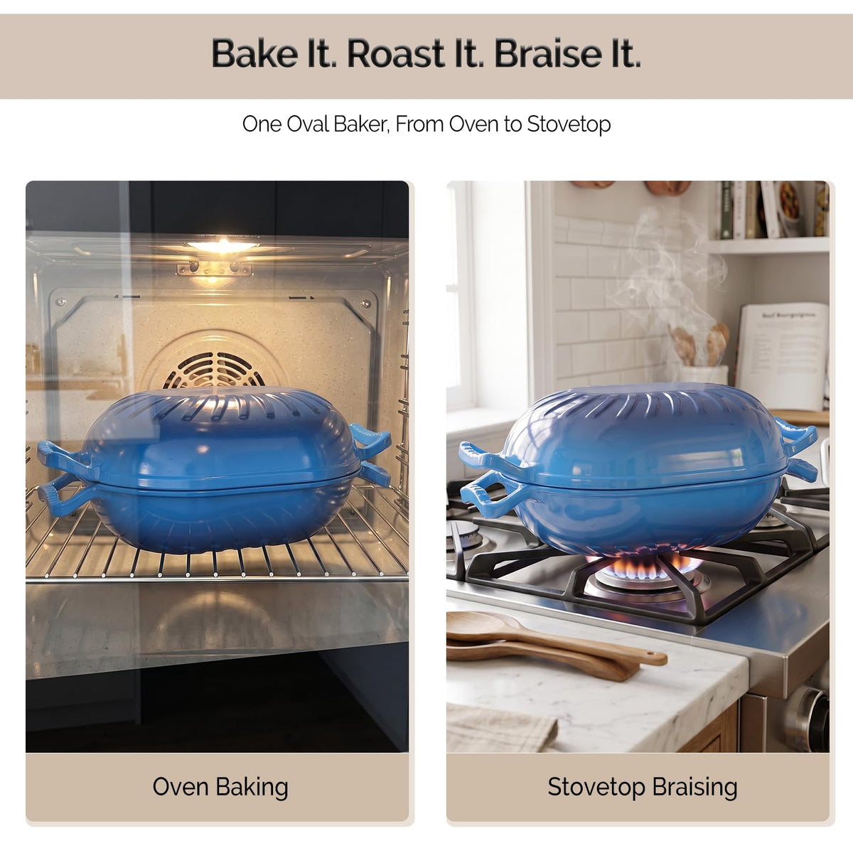 ROVSUN 5 QT Oval Enameled Cast Iron Dutch Oven Pot Blue