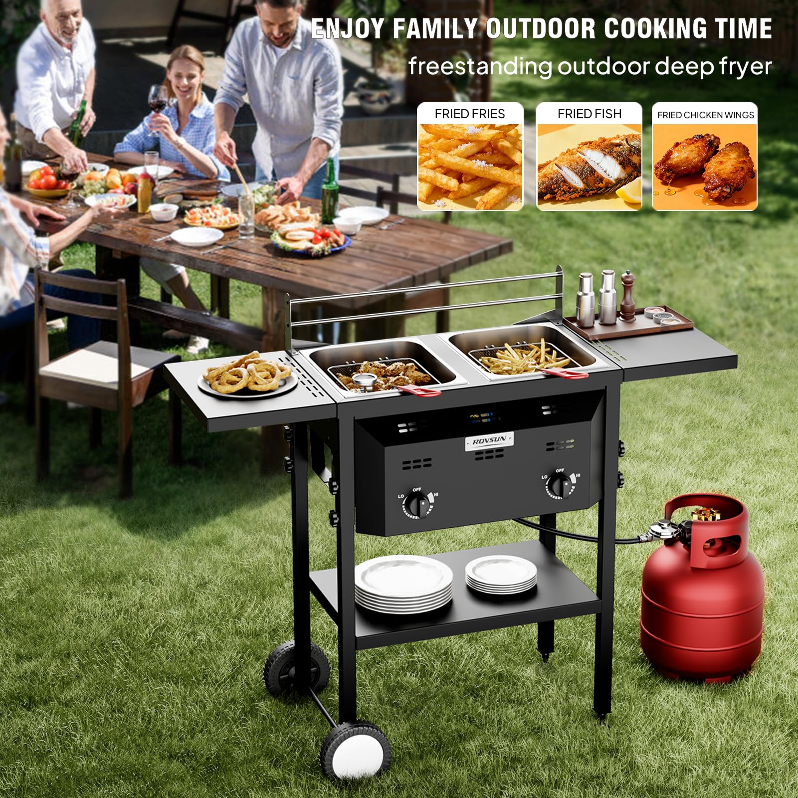 ROVSUN Outdoor Deep Fryer with Dual 8QT Stainless Steel Tank & Basket