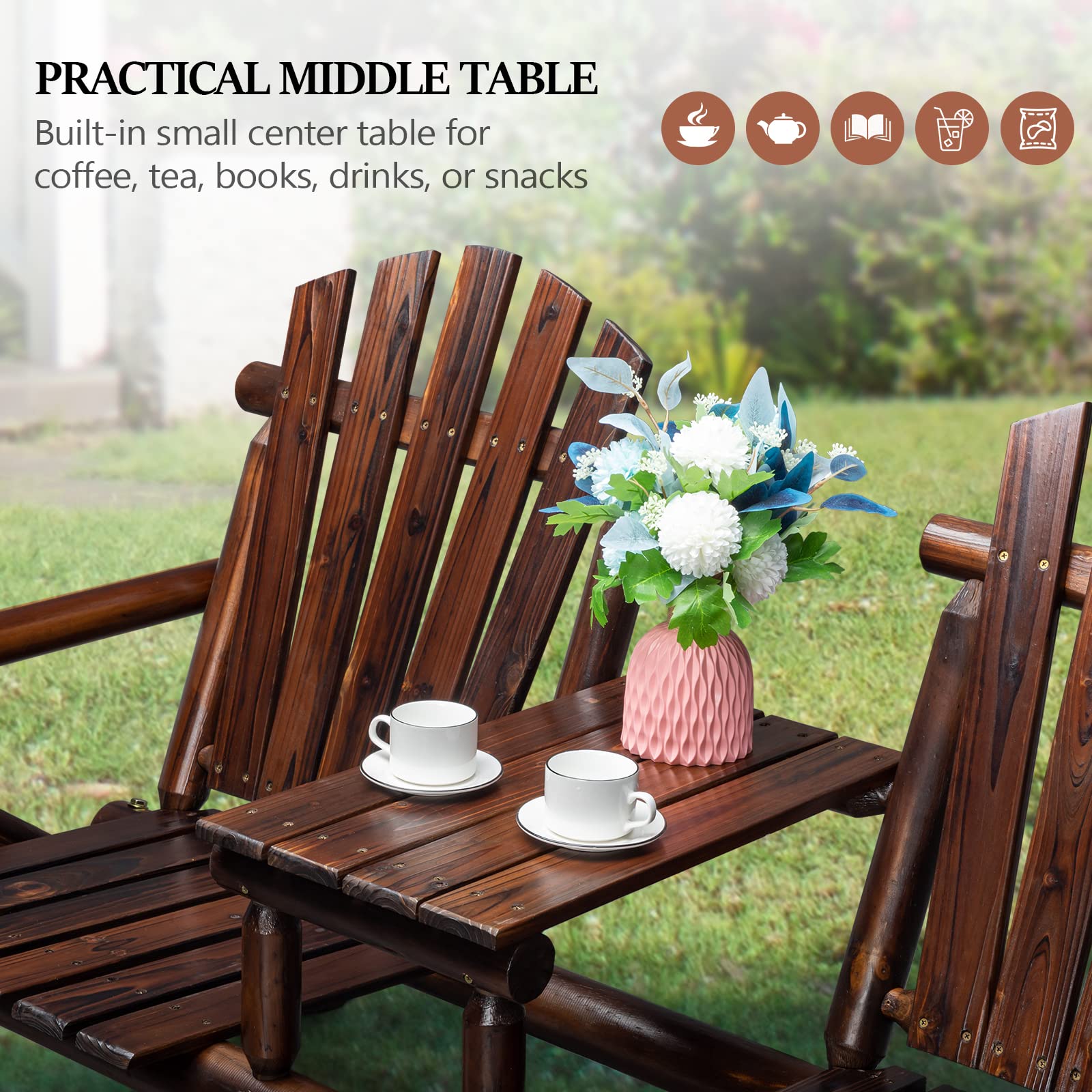 61" Outdoor Bench Adirondack Bench with Built-in Table