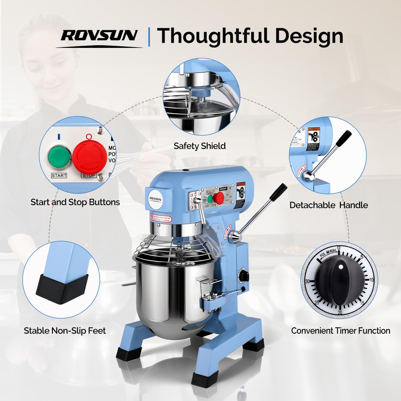 ROVSUN 10 QT 550W 110V Commercial Dough Mixer with 3 Speed Blue
