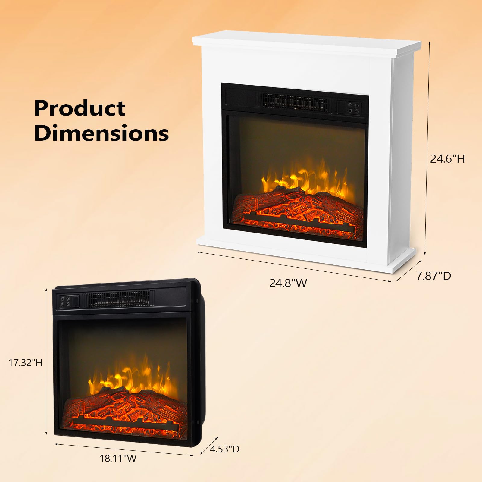 ROVSUN 25'' 1400W 120V Electric Fireplace with Mantel & Remote