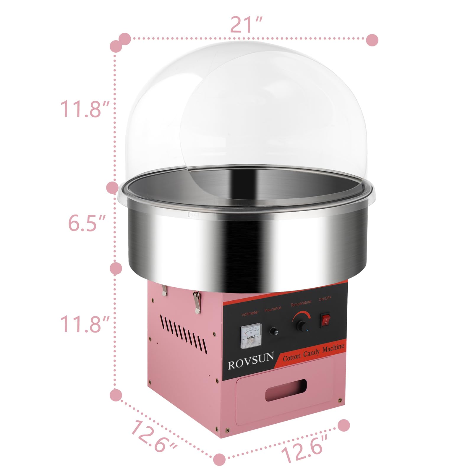ROVSUN 21" 980W 110V Cotton Candy Machine with Bowl & Cover Pink
