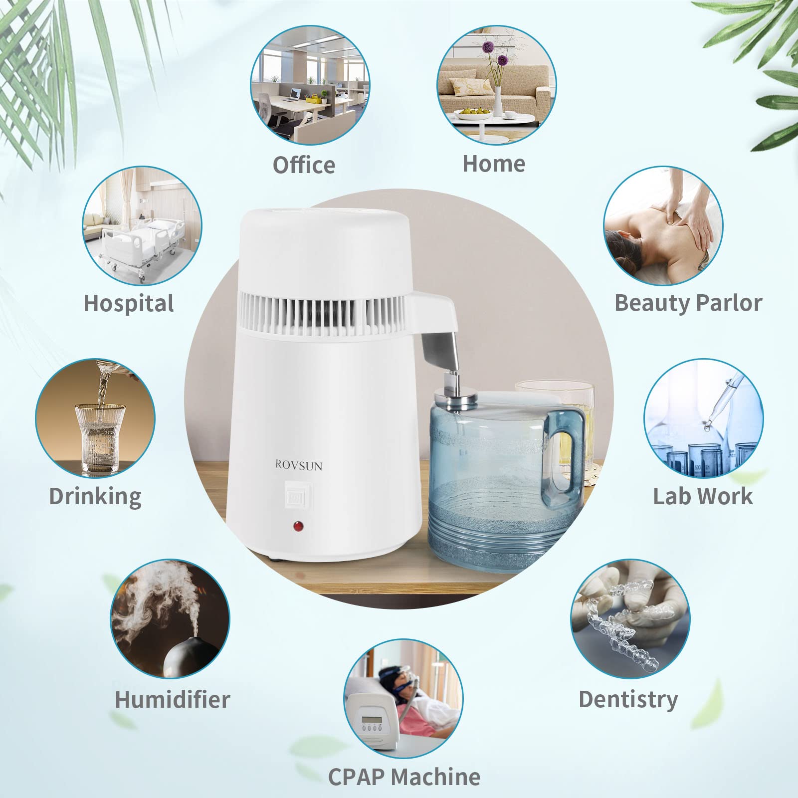 ROVSUN 1.1 Gal 750W 110V Water Distiller Countertop White