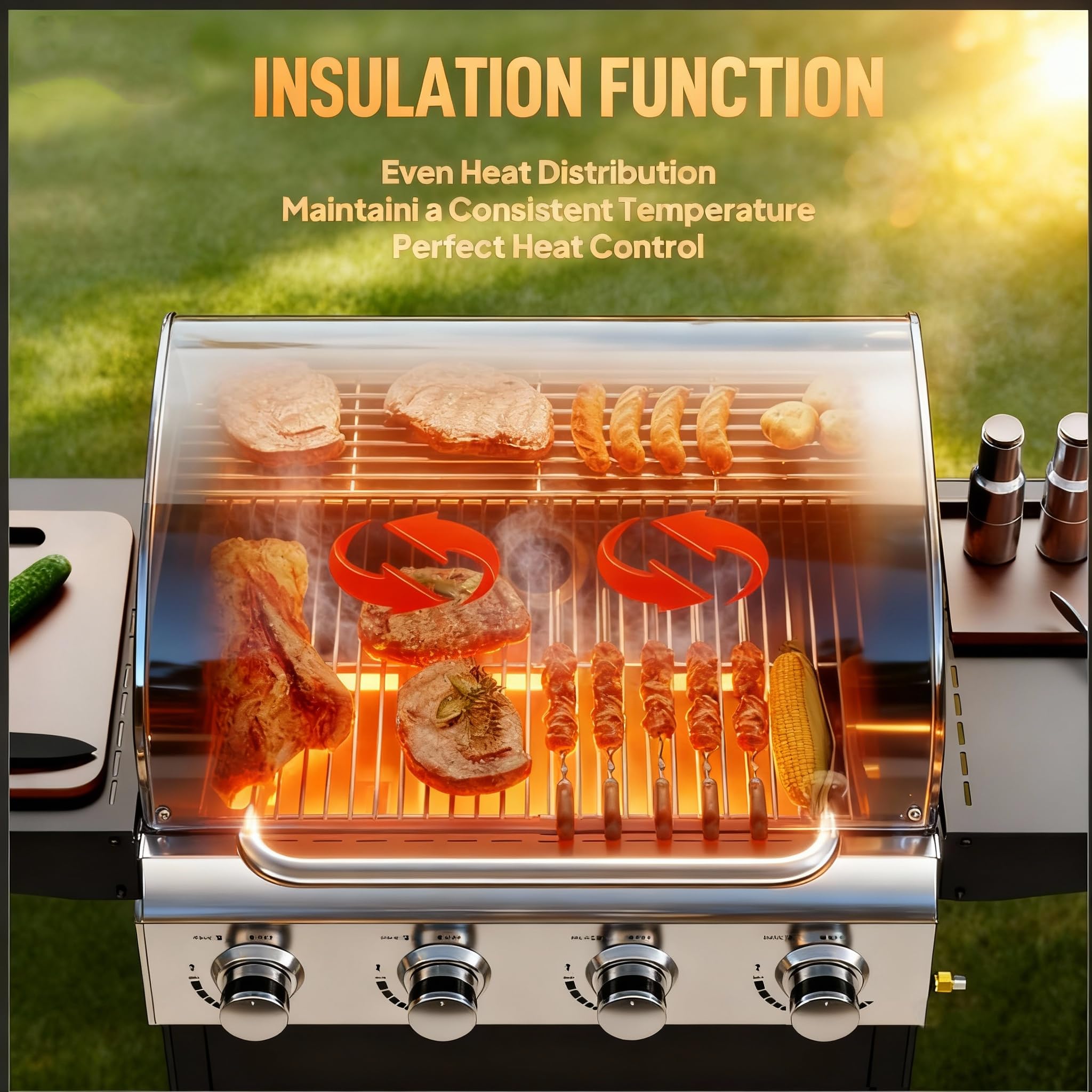 ROVSUN 4-Burner 40,000 BTU Propane Grill with Foldable Side Tables & Wheels