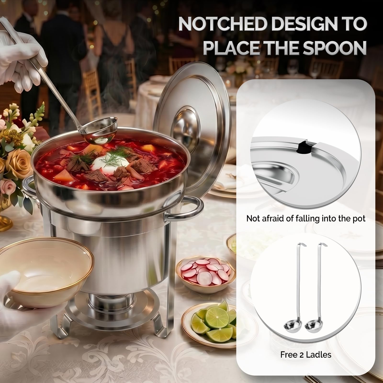 ROVSUN 11 QT Round Silver Buffet Soup Chafer with Lid Holder