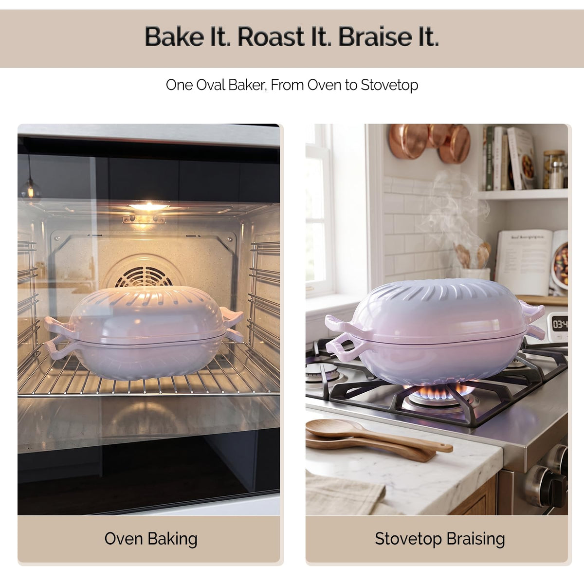 ROVSUN 5 QT Oval Enameled Cast Iron Dutch Oven Pot Lavender