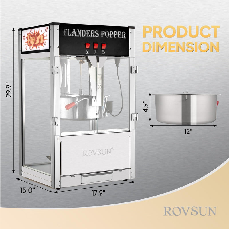 ROVSUN 1400W Commercial Popcorn Maker Machine with 12 Ounce Kettle Bla