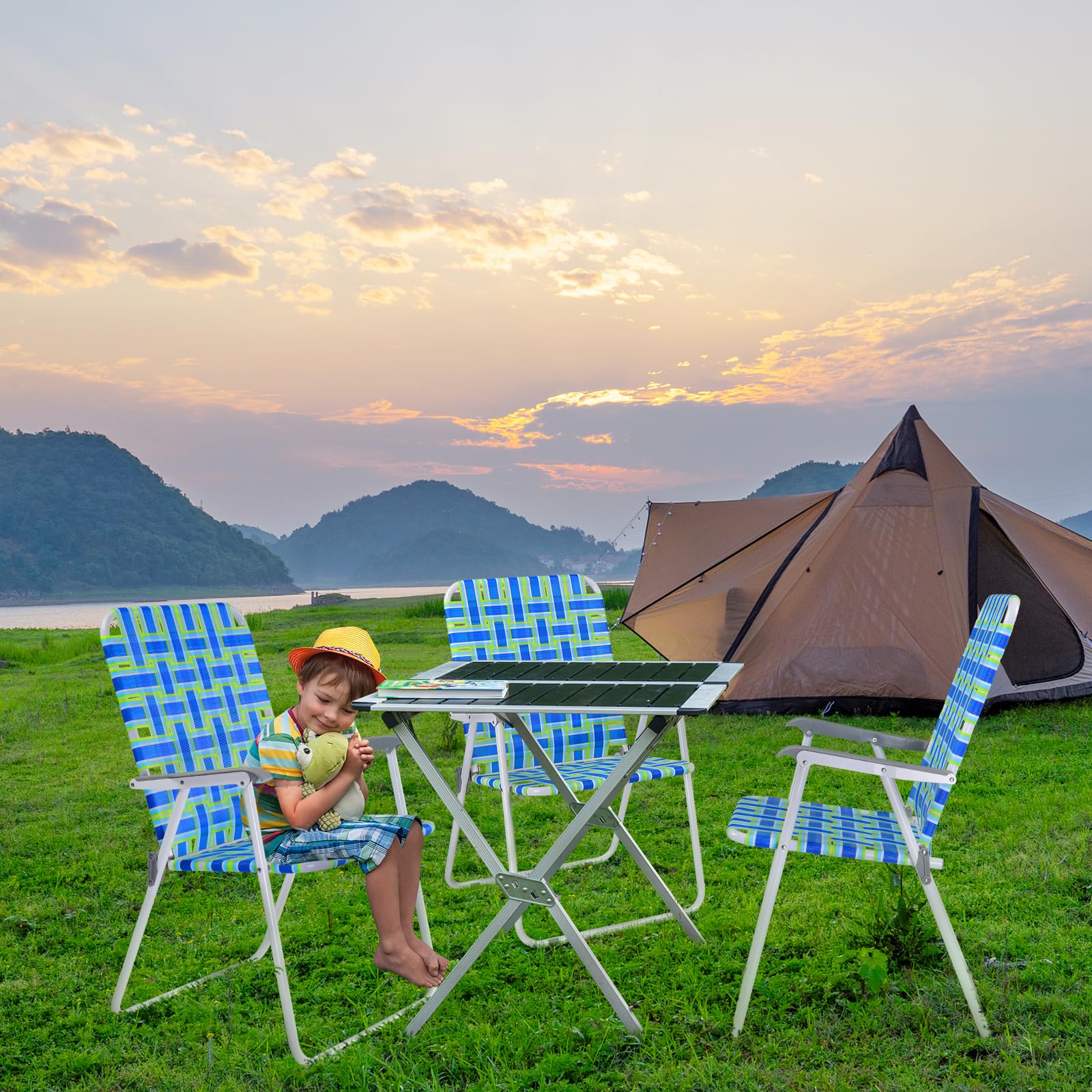 Oversized Portable Outdoor Folding Camping Beach Chair Set Blue