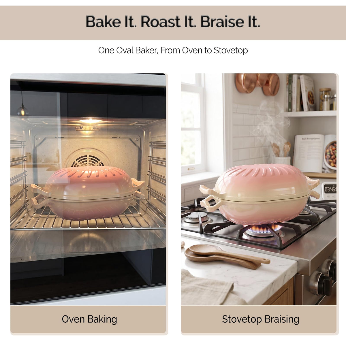 ROVSUN 5 QT Oval Enameled Cast Iron Dutch Oven Pot Rose Pink