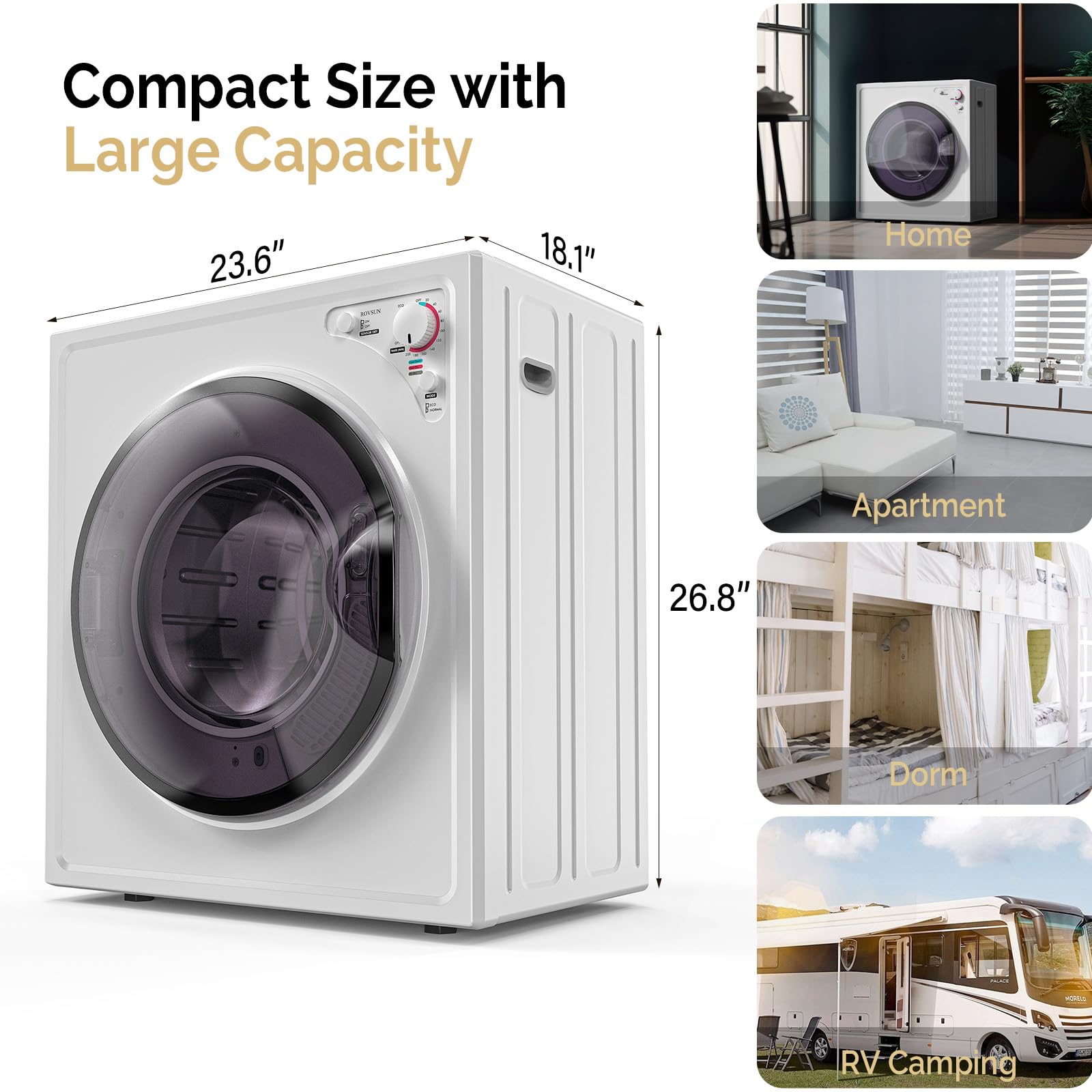 ROVSUN 2.6 Cu.Ft. 1,400W 110V Tumble Clothes Dryer with Classic Knob Control
