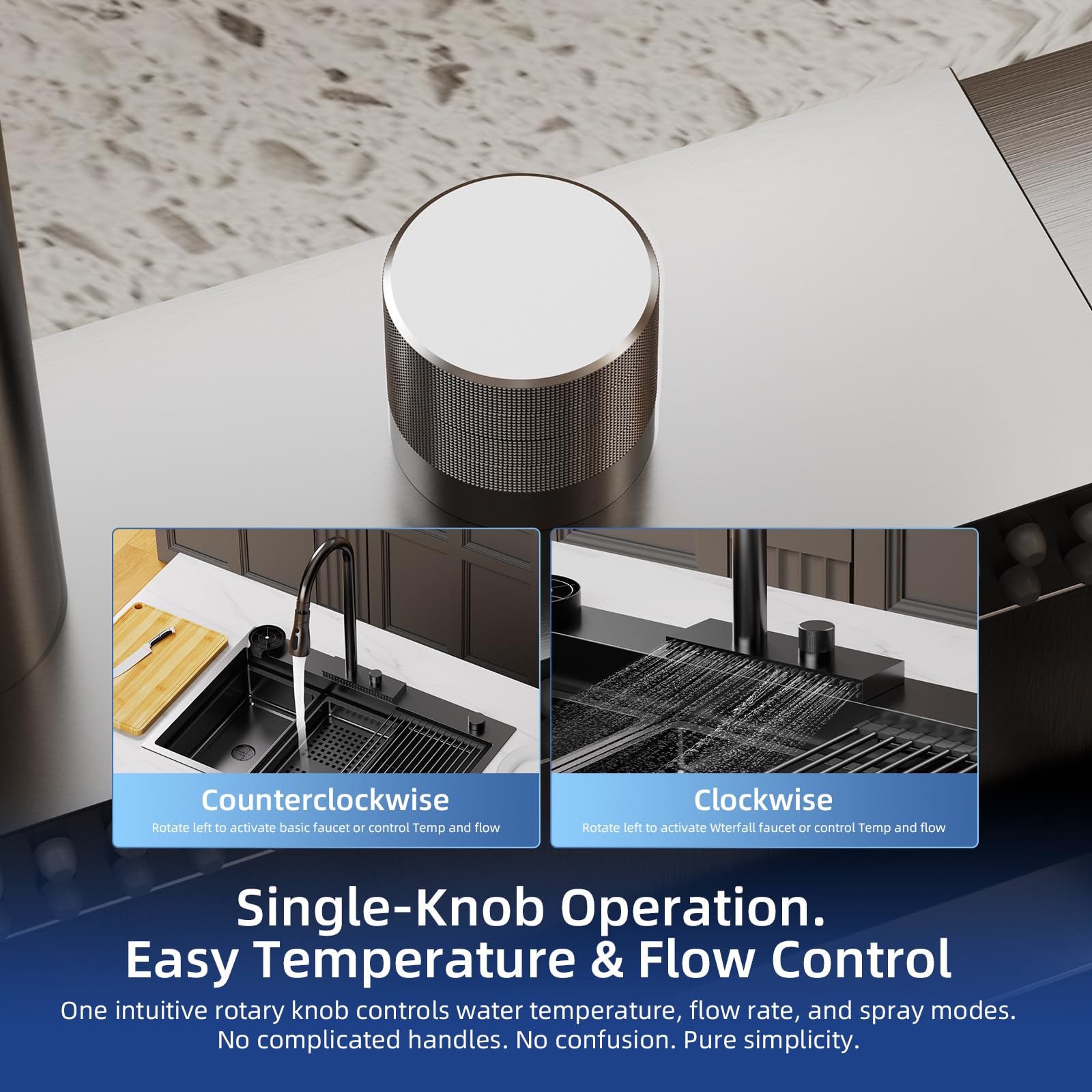 ROVSUN 33" x 22" Drop-in Waterfall Kitchen Sink with Left Drain Black