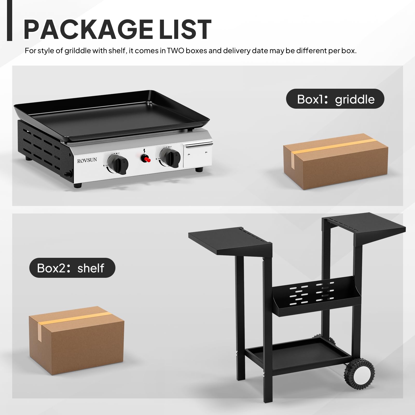 ROVSUN 2 Burner 20,000 BTU Portable Propane Rolling Flat Top Gas Grill with Stand