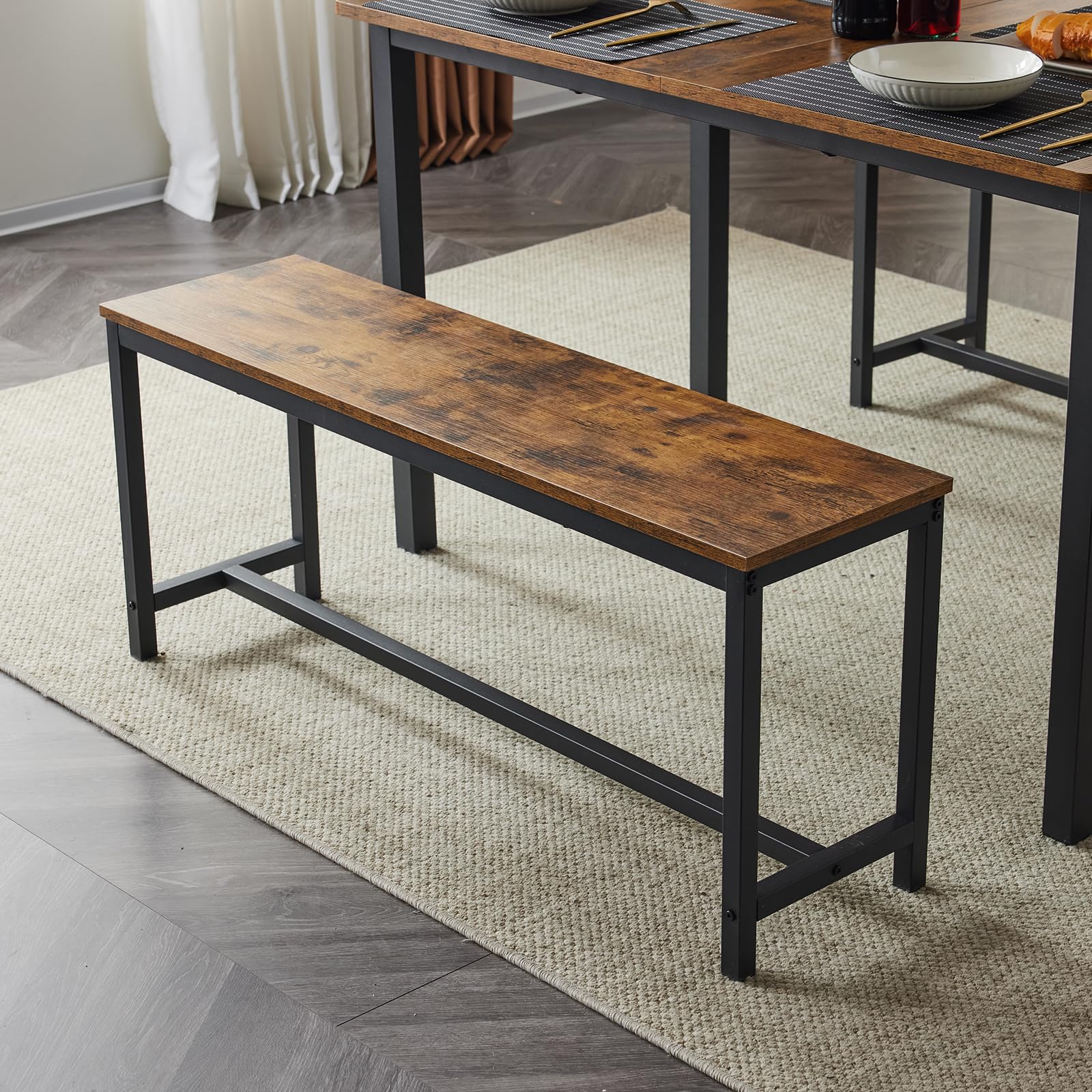3 Piece Dining Table Set Expandable & Foldable Table with 2 Benches Black Brown