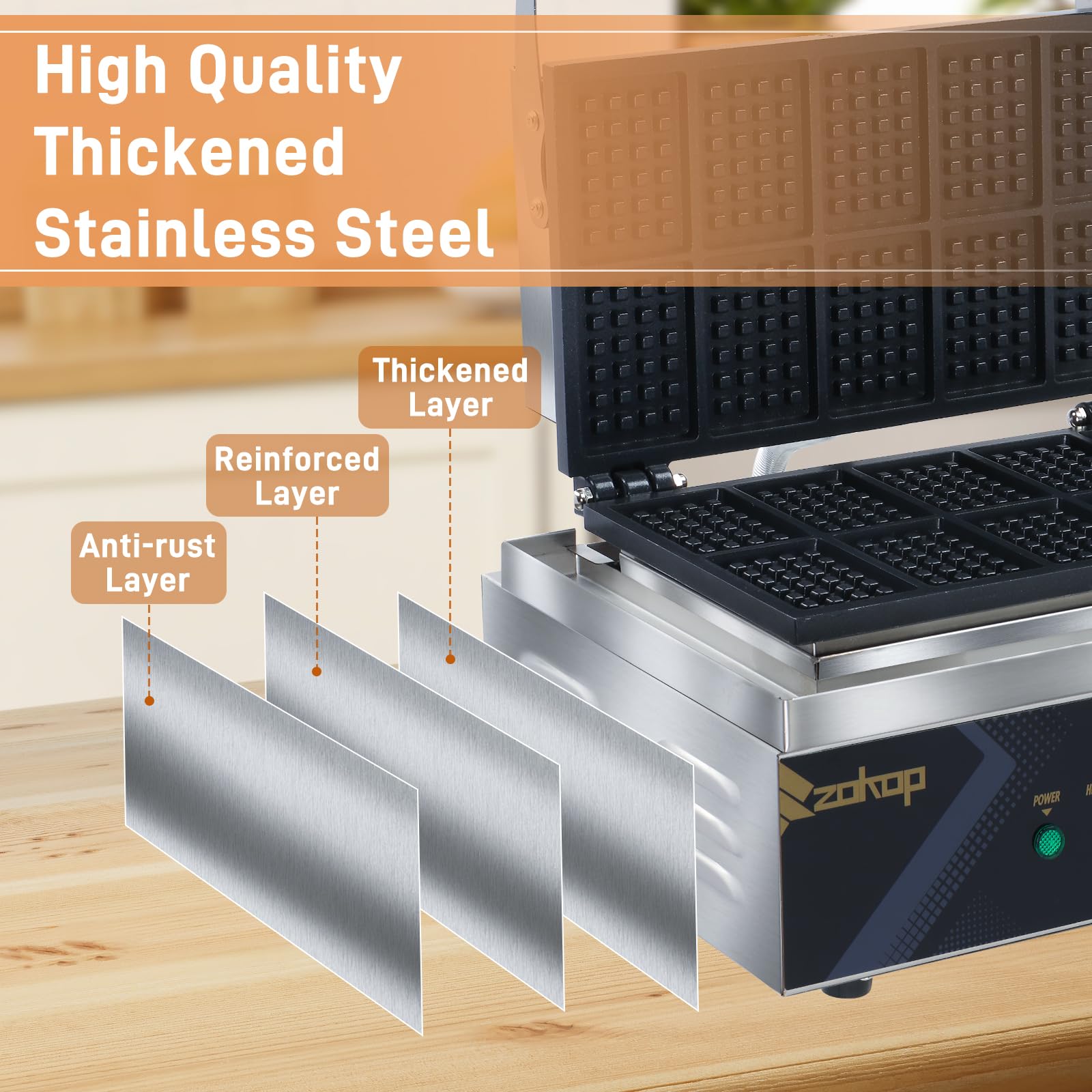 10 Grids 1550W 110V Electric Non-Stick Belgian Waffle Maker