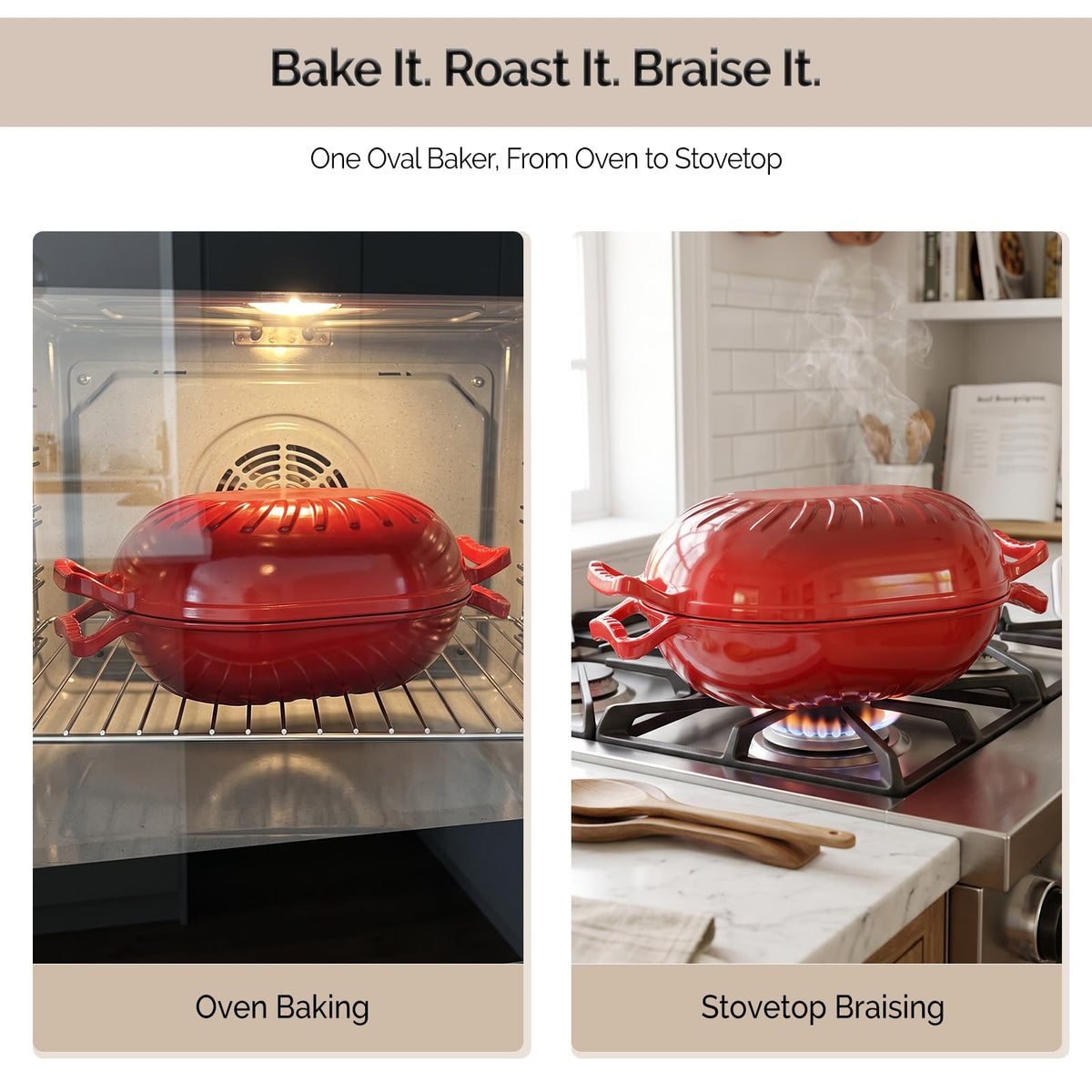 ROVSUN 5 QT Oval Enameled Cast Iron Dutch Oven Pot Red
