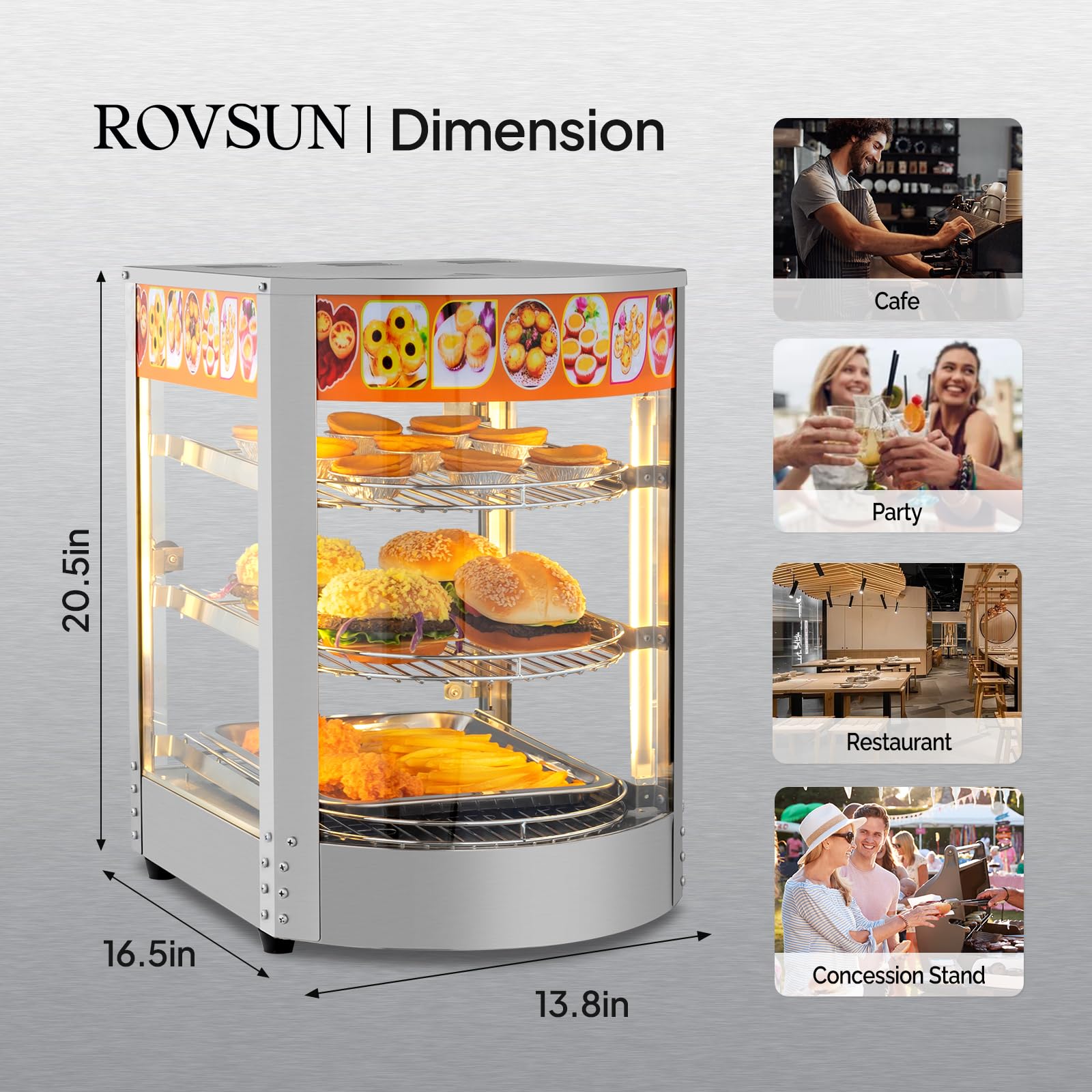 ROVSUN 3-Tier 14" 800W 110V Hot Food Warmer Display Case Countertop