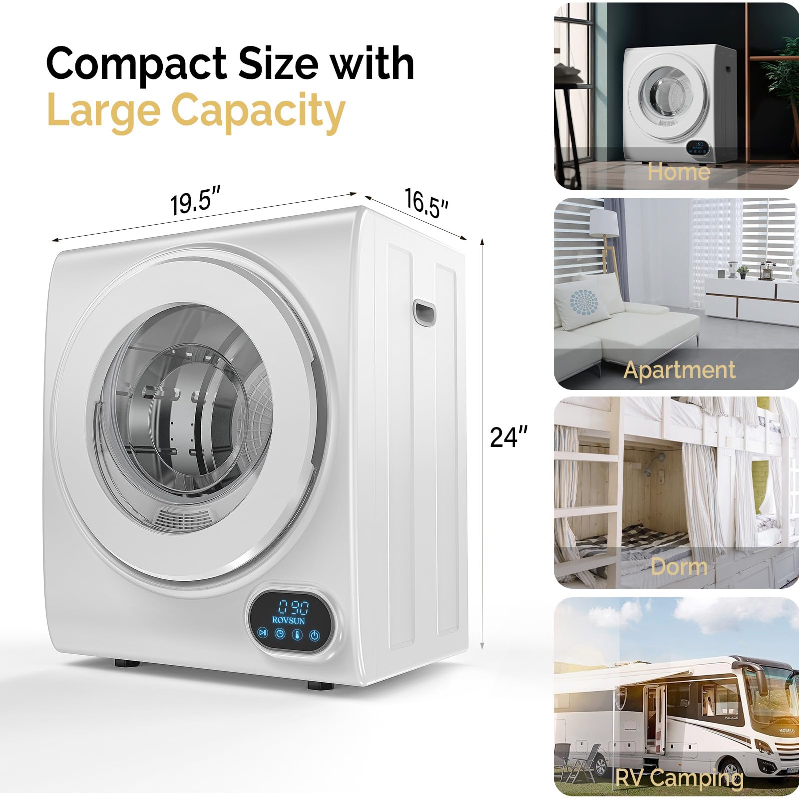 ROVSUN 1.5 Cu.Ft. 850W 110V Tumble Clothes Dryer with LCD Touch Panel