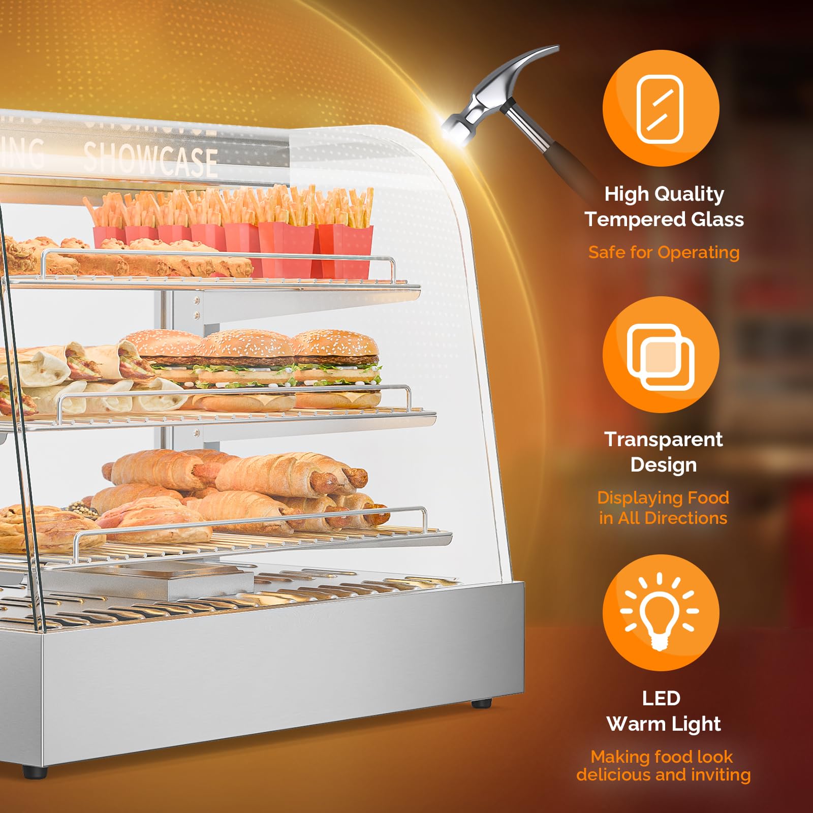 ROVSUN 3-Tier 26" 800W 110V Food Warmer Cabinet for Pizza, Pretzel