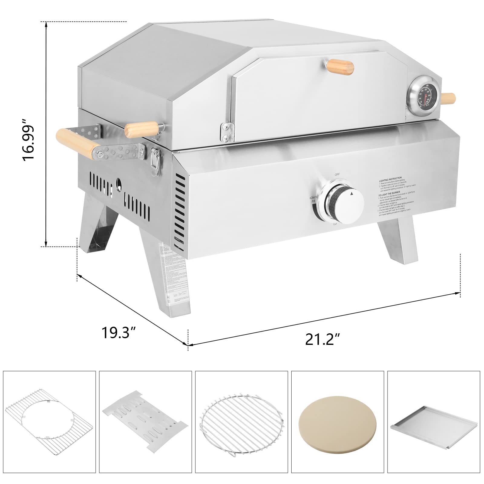 ROVSUN 12,000 BTU 2 In 1 Portable Propane Grill & Pizza Oven in Stainless Steel
