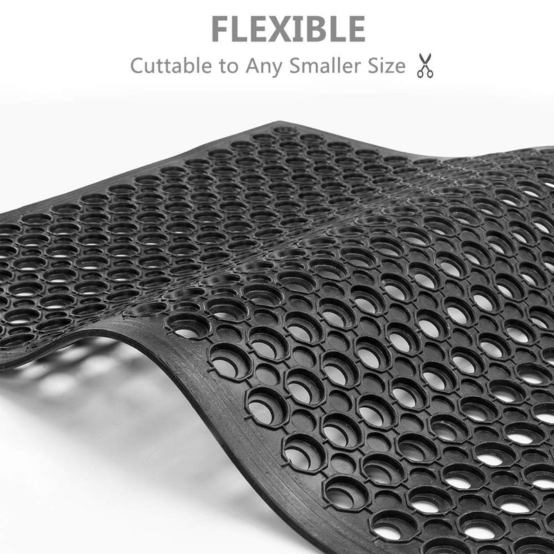 ROVSUN 36'' x 60''(3 x 5 FT) Rubber Floor Mat Anti-Fatigue Non-Slip Drainage Mat with Holes Black/Red