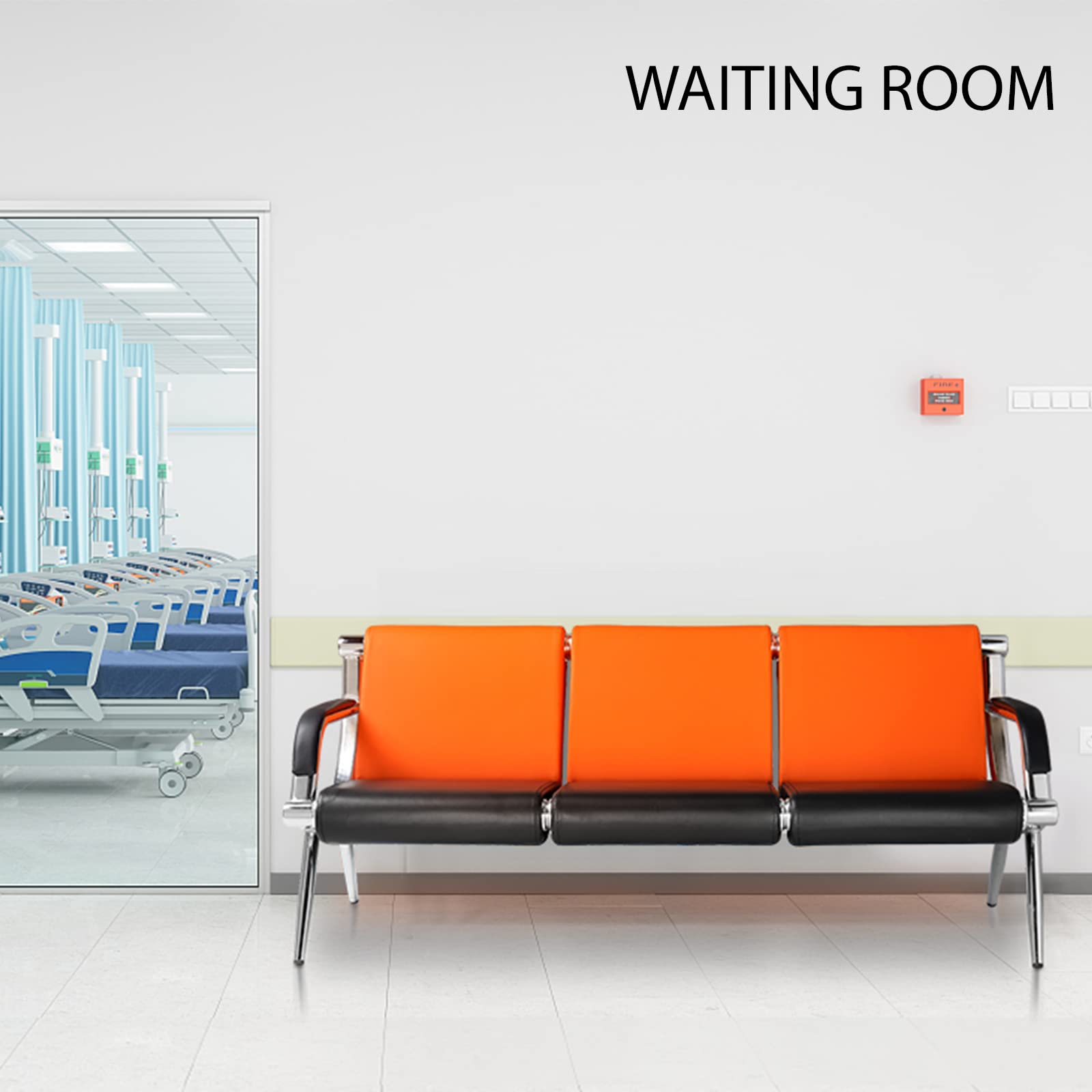 63" 3 Seat Waiting Chair Bench Seating PU Leather Orange