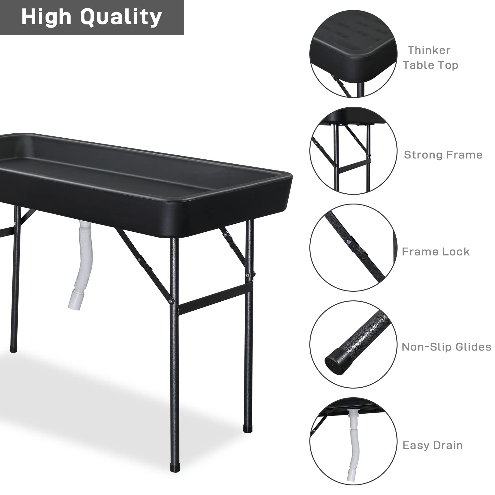 4 FT Party Ice Cooler Folding Table with Matching Skirt Black