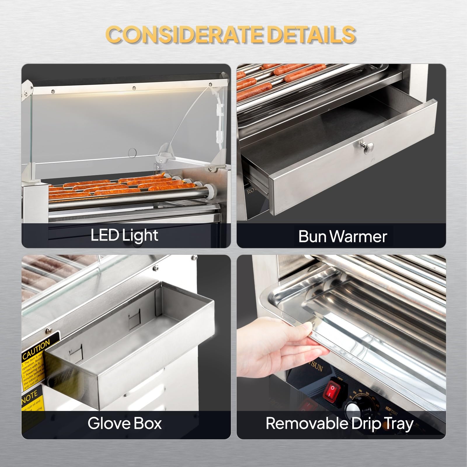 ROVSUN 5 Rollers 900W 110V 12 Hot Dog Roller Grill with Cover & Bun Warmer
