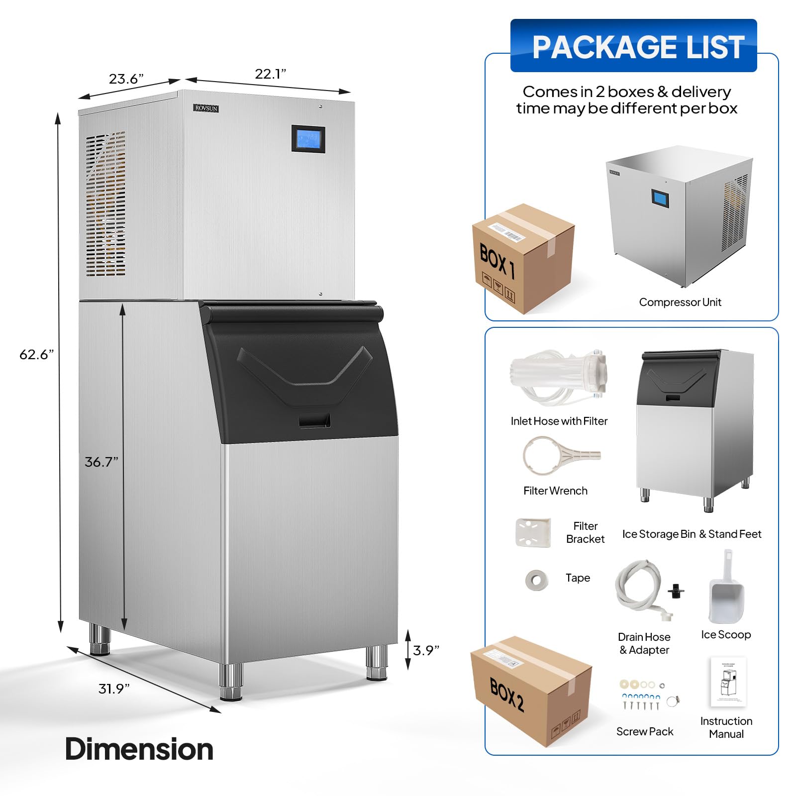 ROVSUN 22" 550 lb. 700W 115V Air Cooled Ice Machine Maker Freestanding