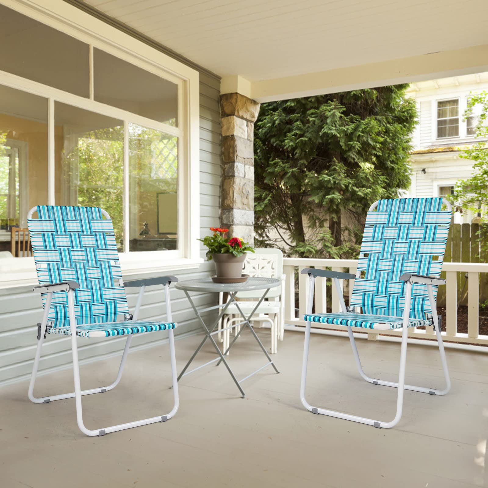Portable Outdoor Folding Camping Beach Chair Set White & Blue