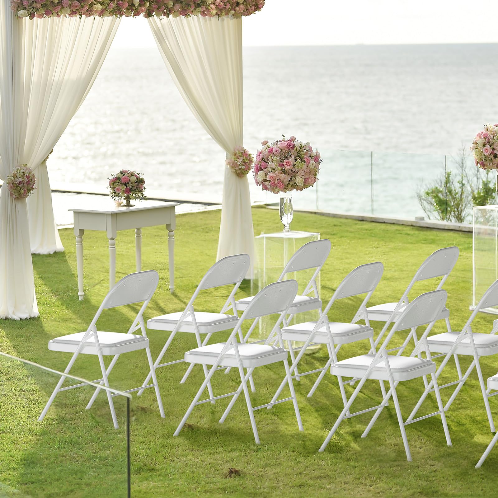 Folding Chairs with PU Leather Seat Set & Back White