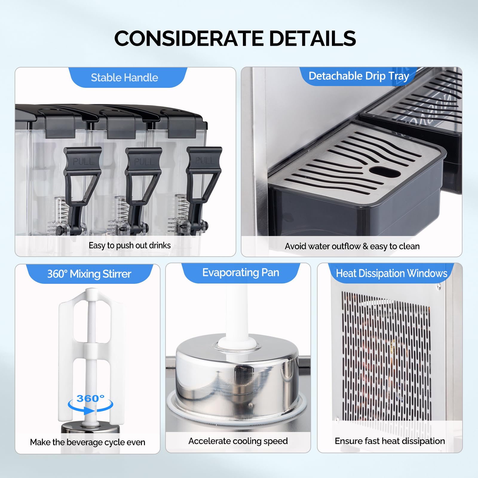 ROVSUN 7.8 Gallon 270W 110V 3 Tank Refrigerated Beverage Dispenser for Juice & Cold Drink