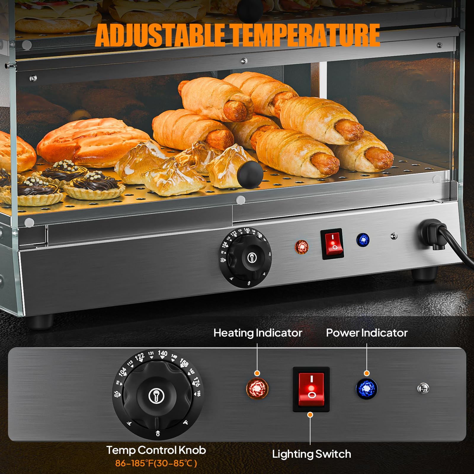 ROVSUN 3-Tier 14 Inch Pizza Warmer Countertop with LED Lighting
