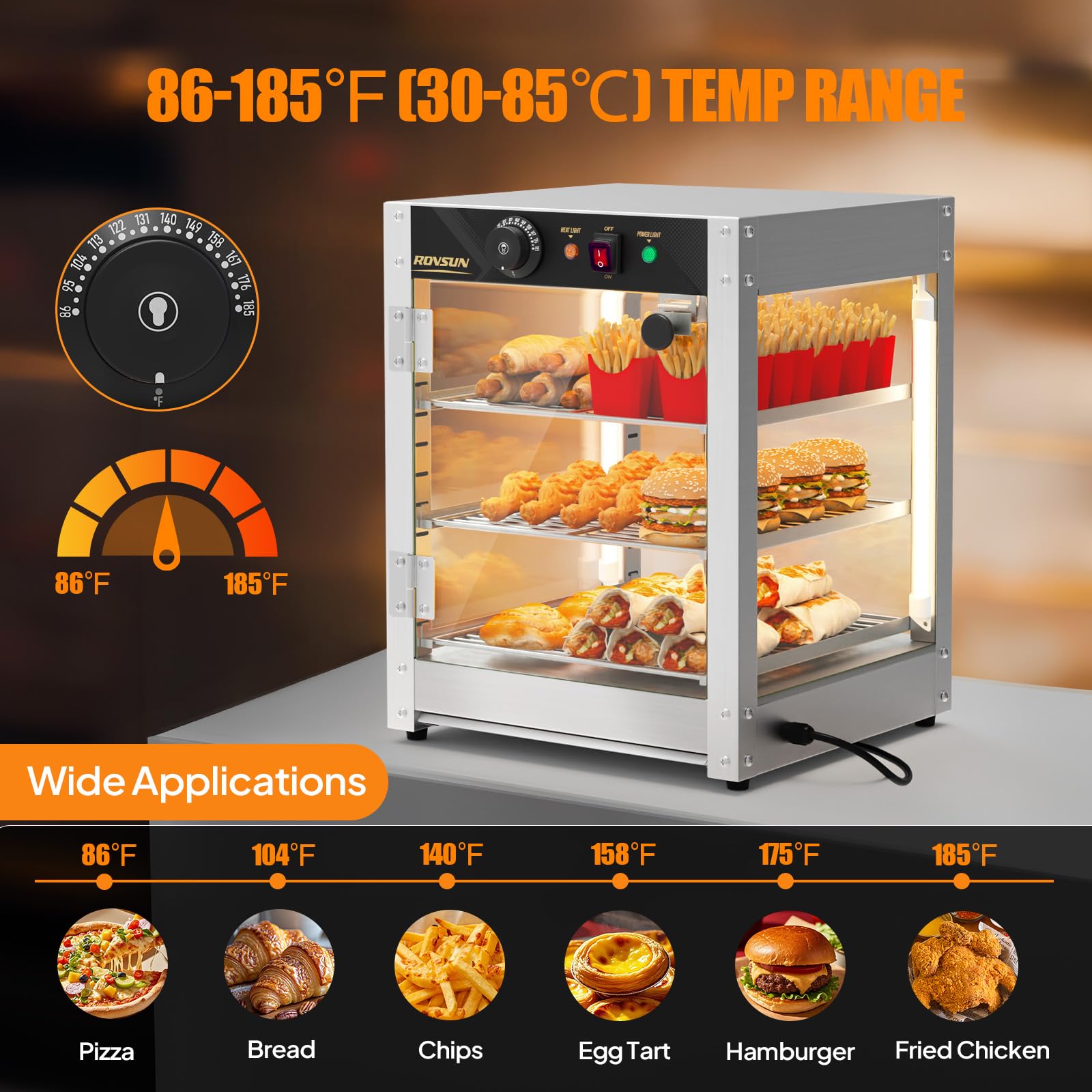 ROVSUN 3-Tier 15" 800W 110V Food Warmer Cabinet for Pizza, Pretzel