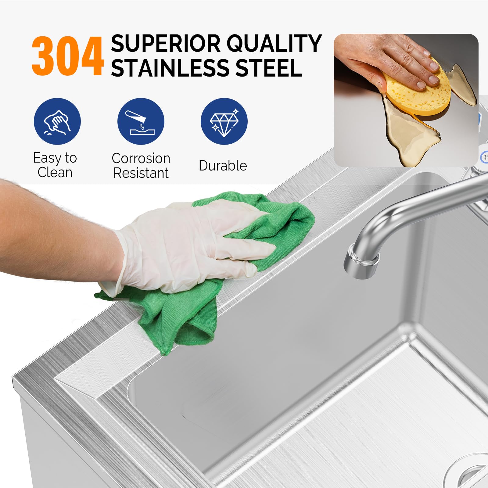 ROVSUN 15" x 18" 1 Bowl Underbar Hand Sink with Faucet