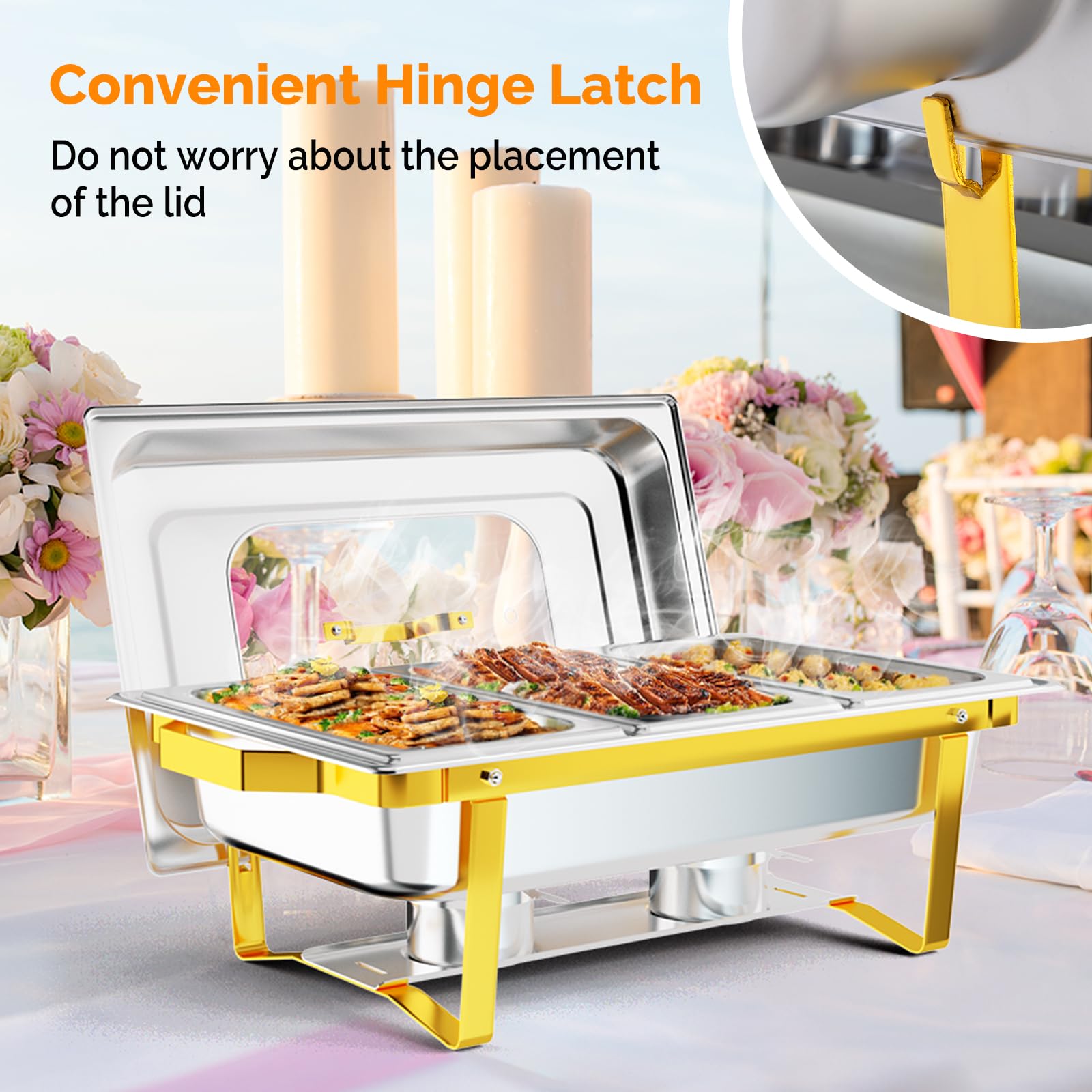 ROVSUN 9 QT Rectangle Chafing Dish Set with Glass Lid, Folding Frame & 3 1/3 Size Pan