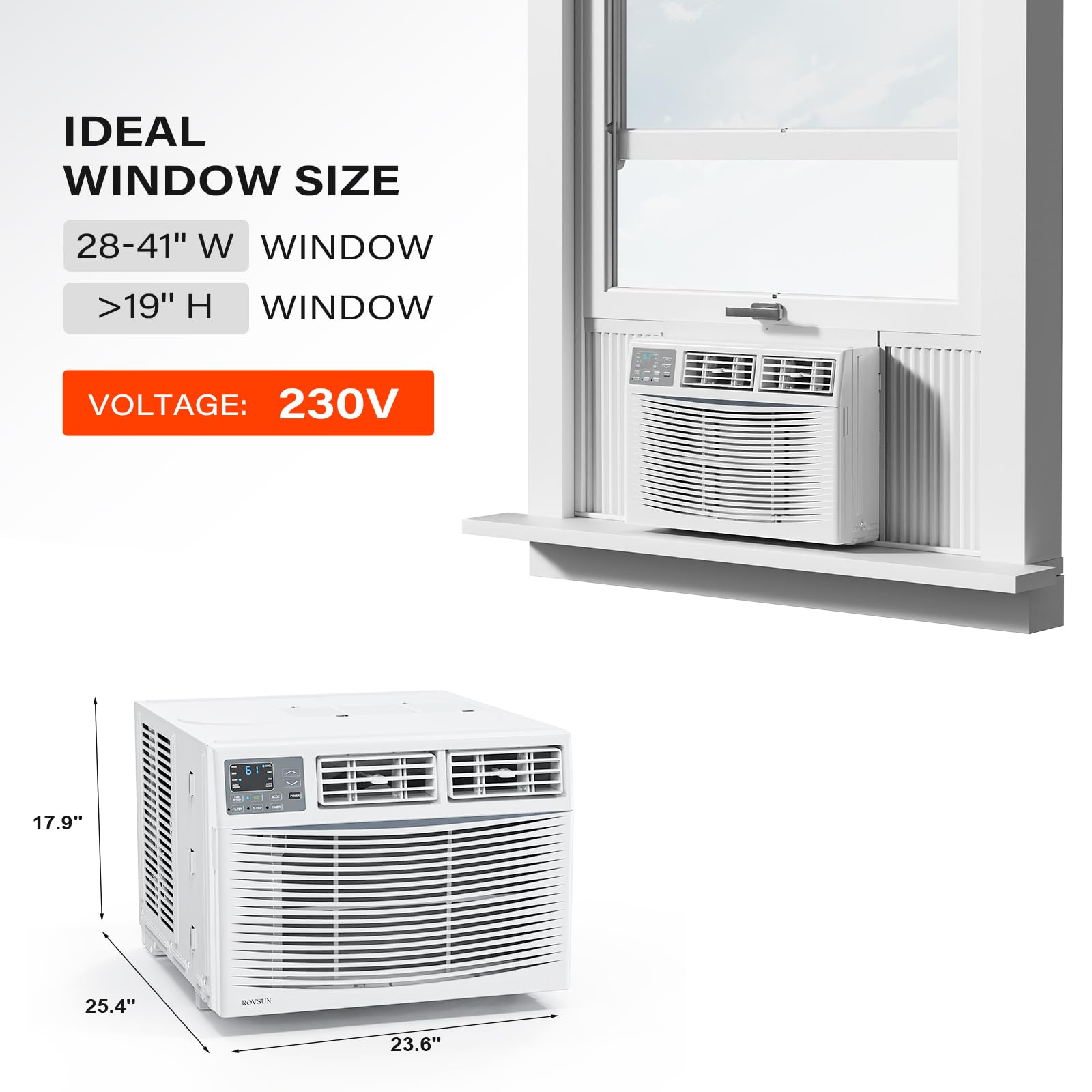 ROVSUN 18000 BTU Air Conditioner Window Unit, 3-in-1 Window AC Unit Cooler, Dehumidifier & Fan with Timer, Remote Control & Installation Kit, Cooling Rooms up to 1000 Sq. Ft, 230V/60Hz, White & Grey