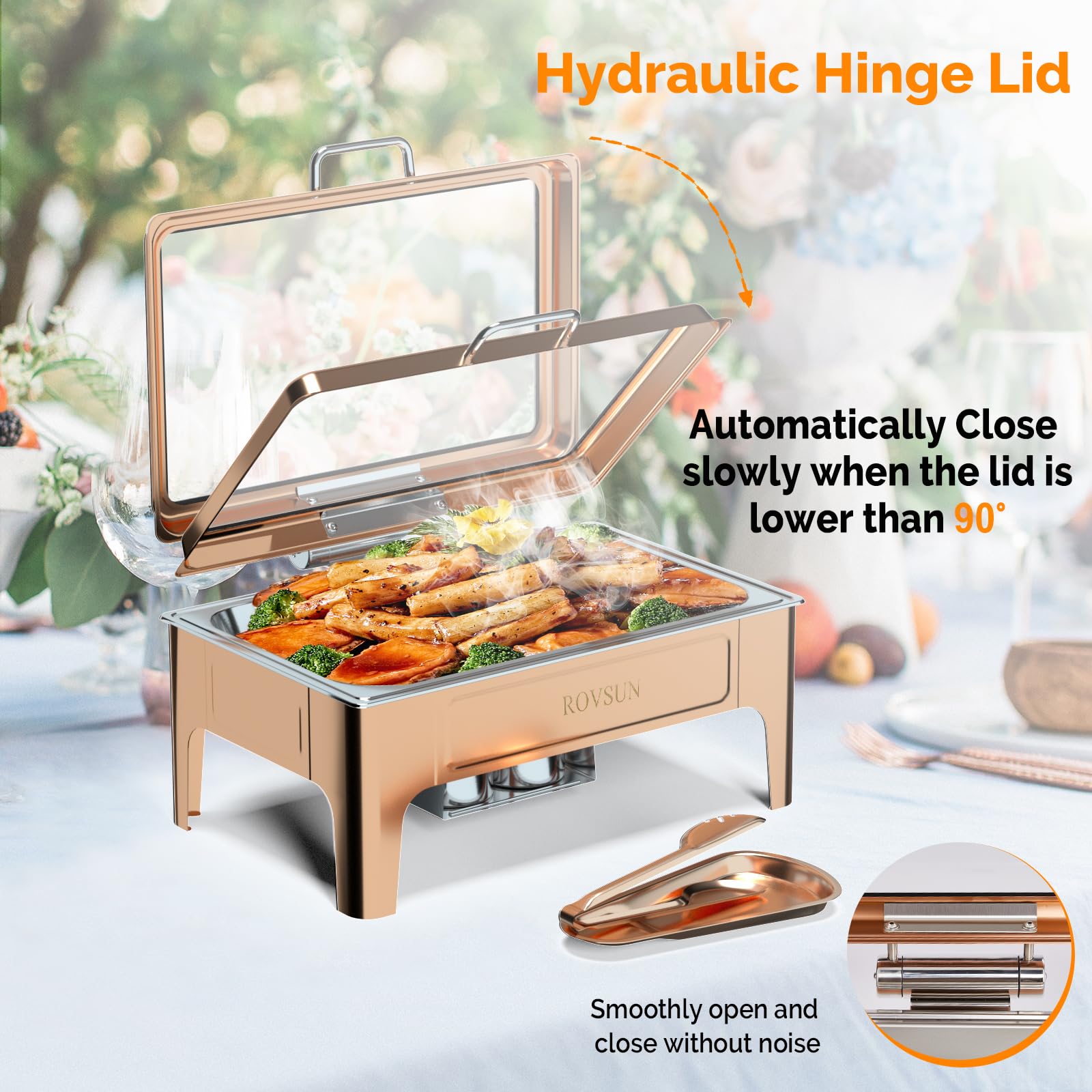 ROVSUN 9 QT Rectangular Rose Gold Chafing Dish Buffet Set with Serving Tong