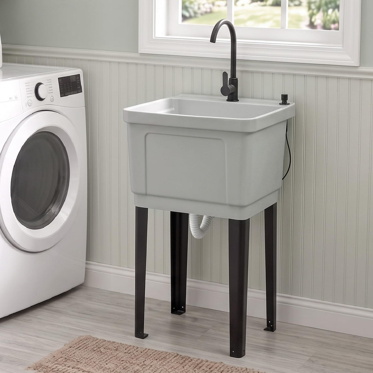 ROVSUN 20" X 19" Plastic Utility Sink Freestanding with Faucet Gray
