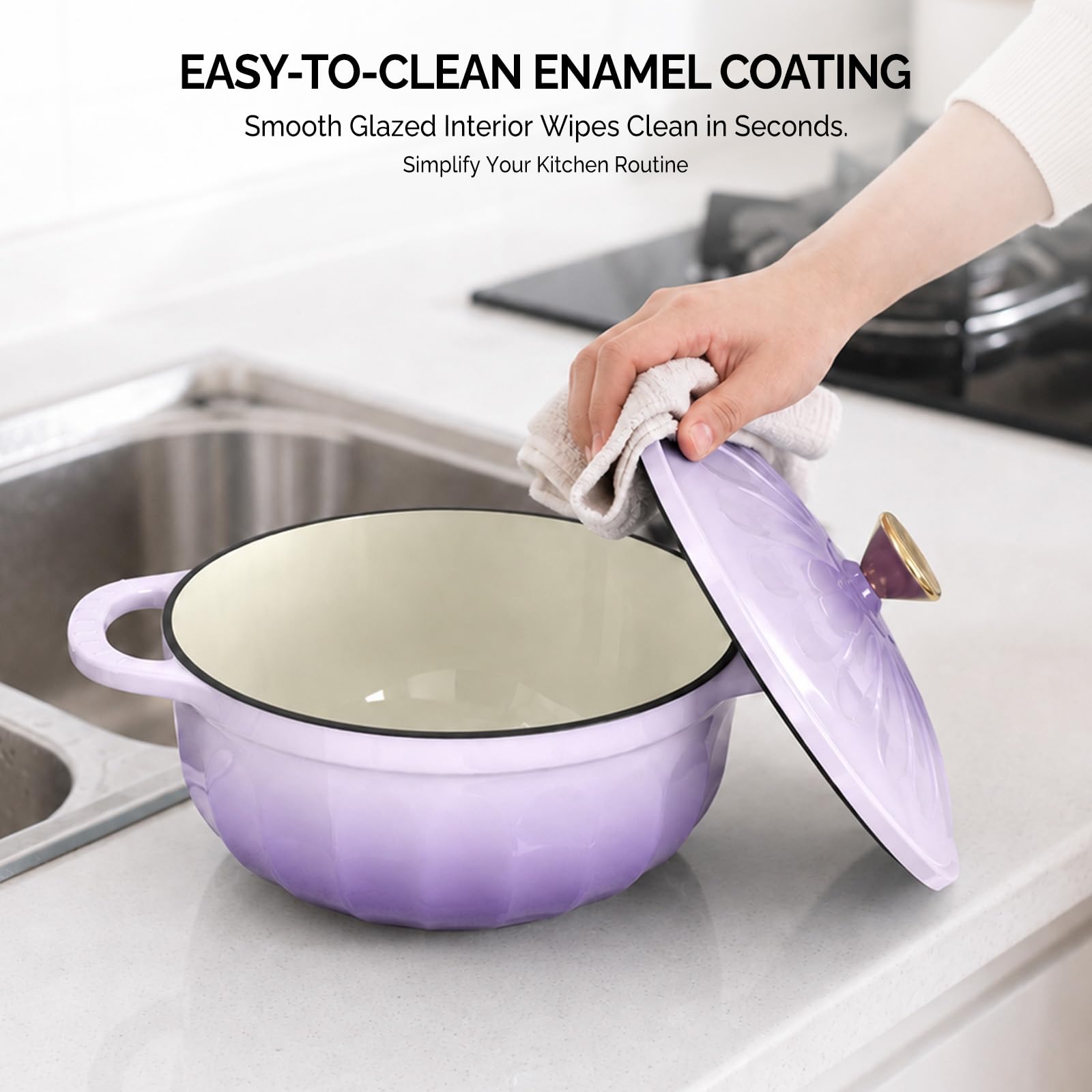 ROVSUN 5 QT Enameled Cast Iron Round Dutch Oven Purple Gradient