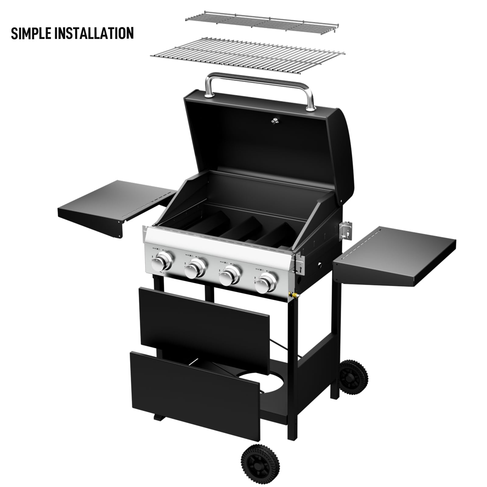 ROVSUN 4-Burner 40,000 BTU Propane Grill with Foldable Side Tables & Wheels