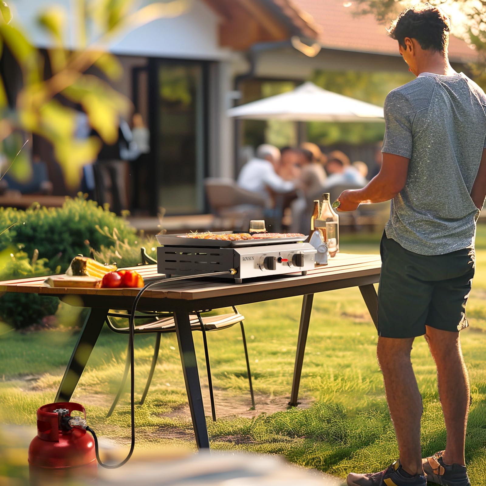 ROVSUN 2 Burner 20,000 BTU Portable Propane Tabletop Flat Top Gas Grill