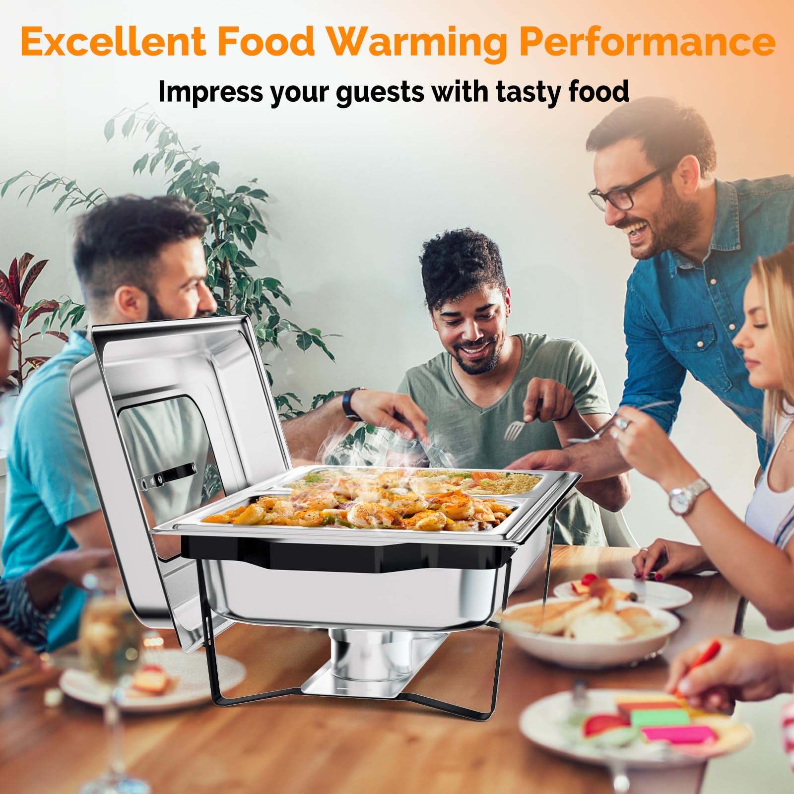 ROVSUN 9 QT Black-Silver Chafing Dish Buffet Set with Glass Lid & Folding Frame