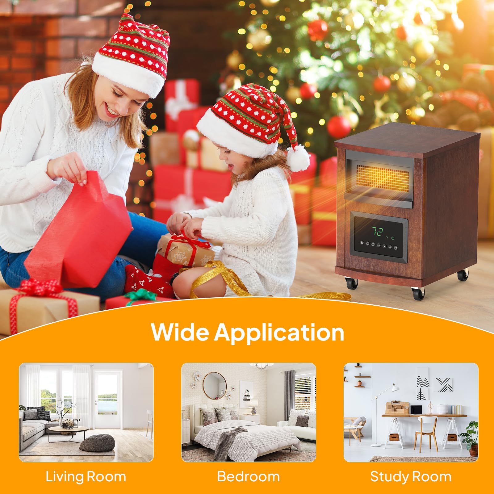 ROVSUN 1500W 120V Portable Quartz Infrared Heaters with Wheels