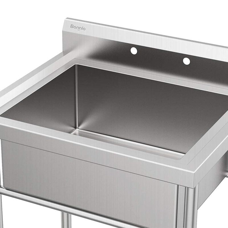 ROVSUN 30 Inch Single Bowl 304 Stainless Steel Restaurant Kitchen Sink Freestanding with Backsplash