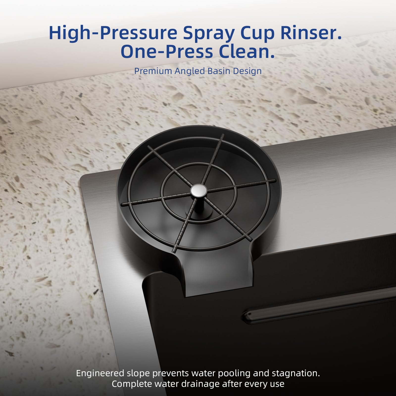 ROVSUN 33" x 22" Drop-in Waterfall Kitchen Sink with Left Drain Black