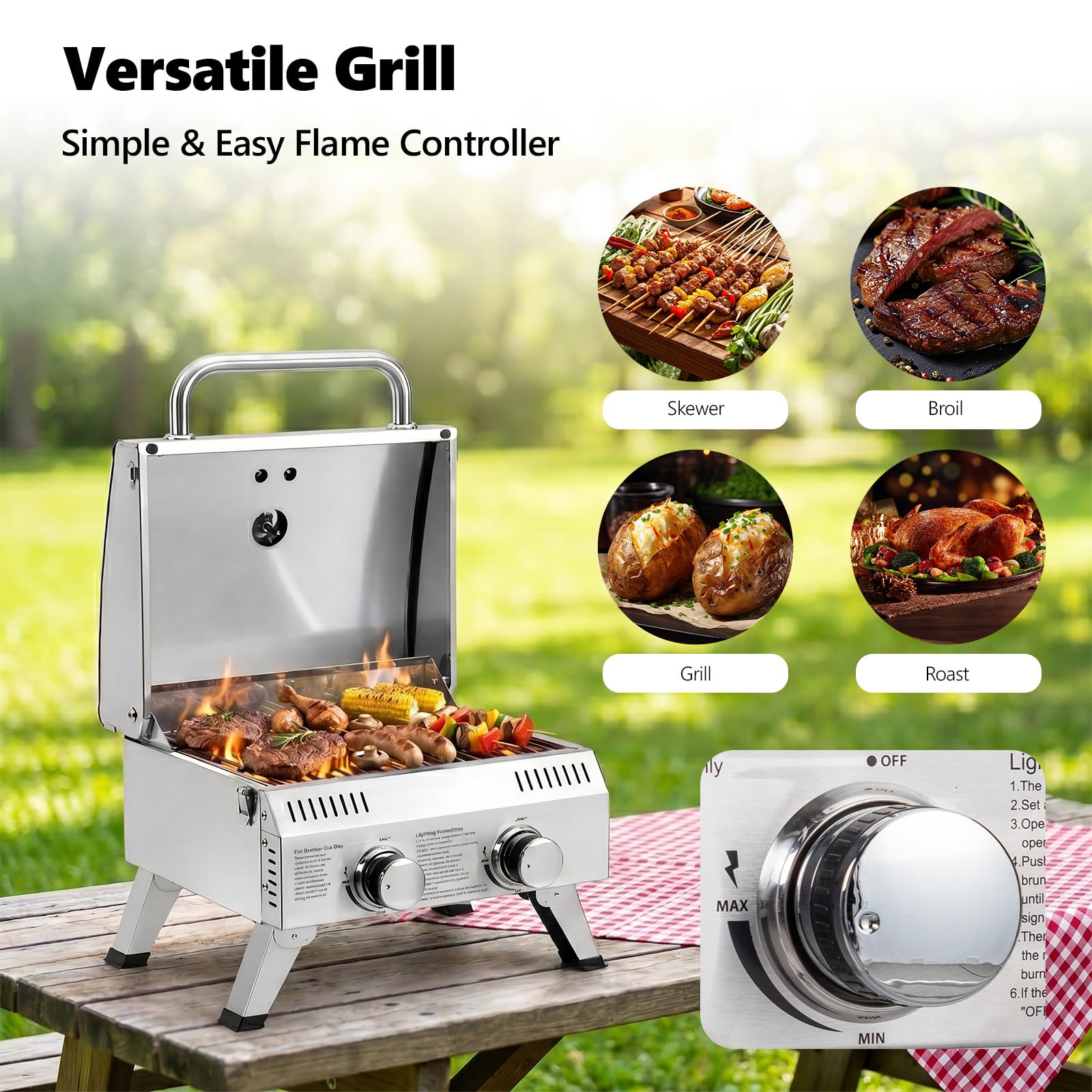 ROVSUN 2-Burner 20000 BTU Portable Propane Grill Tabletop with Igniter